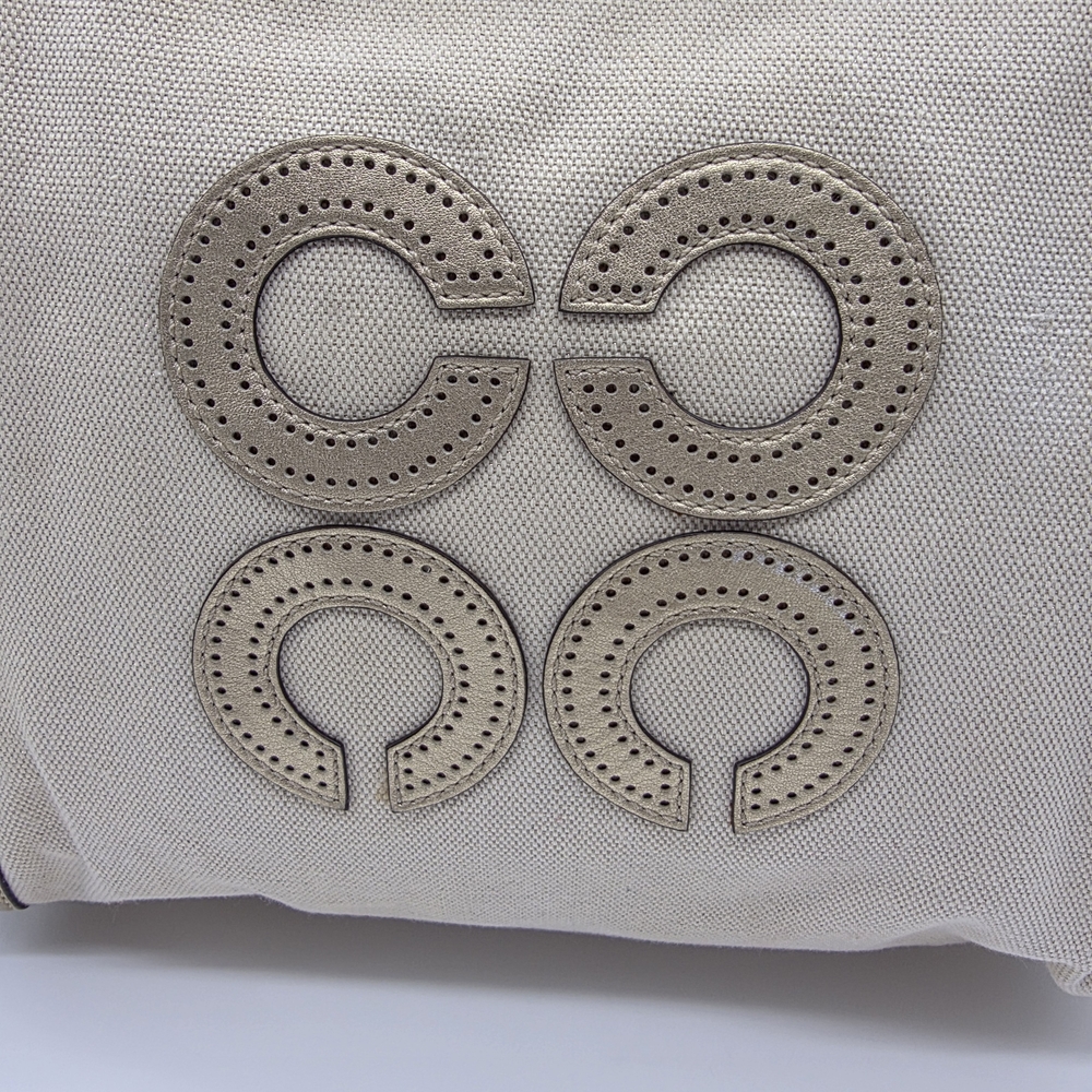 COACH Natalie Metallic Gold Bag Beige Cream Canvas Leather Tote Purse Bag 16756 - Picture 2 of 13
